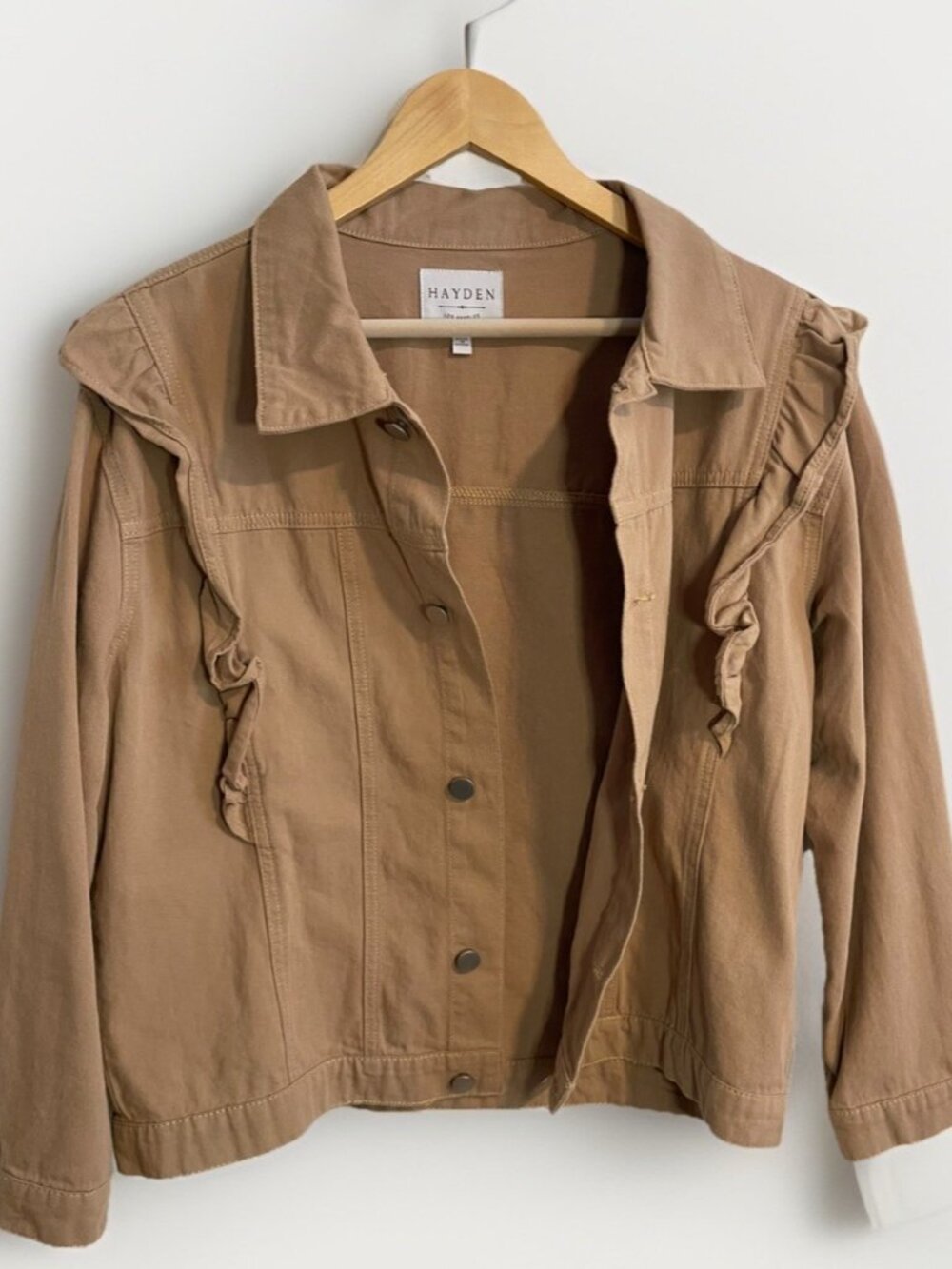 Hayden Los Angeles Jacket Womens M  Ruffled Shoulder Twill Jacket 100% Cotton